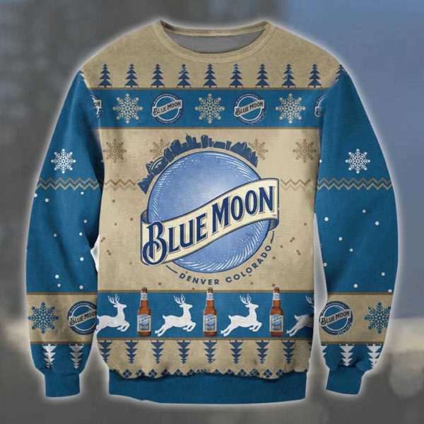 Blue Moon Belgian White Beer Ugly Christmas Sweater Unisex Knit Wool Ugly Sweater