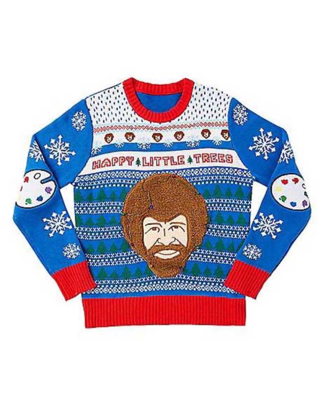 Bob Ross Happy Little Trees Ugly Christmas Sweater Unisex Knit Wool Ugly Sweater