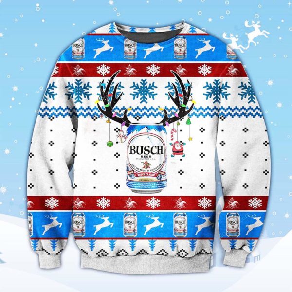 Busch Beer Deer Horn Ugly Christmas Sweater Unisex Knit Ugly Sweater