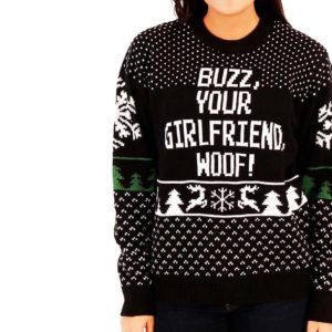 Buzz Your Girlfriend Woof Ugly Christmas Sweater Knit Wool Sweater 1