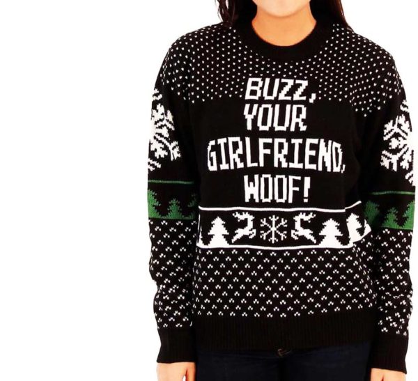 Buzz Your Girlfriend Woof Ugly Christmas Sweater Knit Wool Sweater 1