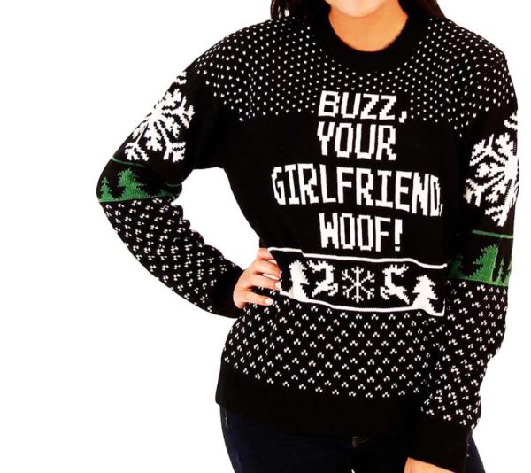 Buzz Your Girlfriend Woof Ugly Christmas Sweater Knit Wool Sweater