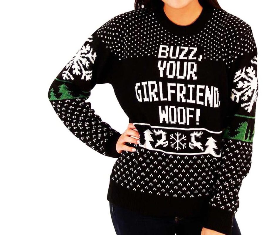 Buzz Your Girlfriend Woof Ugly Christmas Sweater Knit Wool Sweater