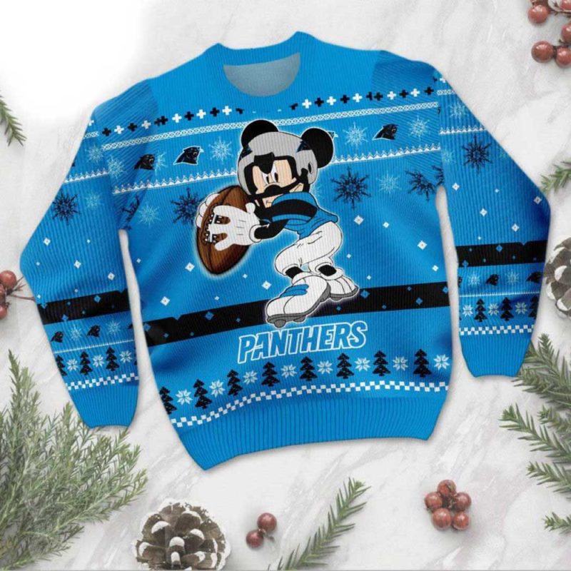 Carolina Panthers Mickey Mouse Ugly Christmas Sweater Unisex Knit Wool Ugly Sweater