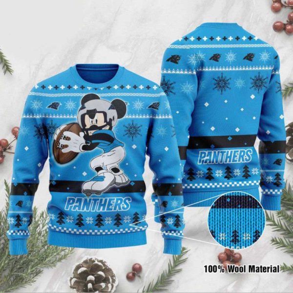 Carolina Panthers Mickey Mouse Ugly Christmas Sweater Unisex Knit Wool Ugly Sweater