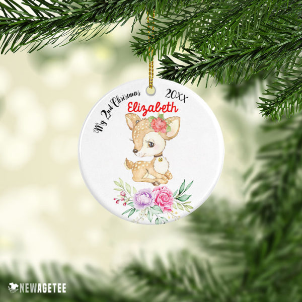 Personalized Baby Deer My Second 2nd Christmas Ornament