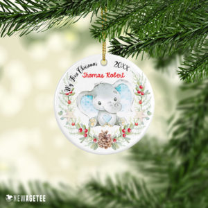 Personalized Baby Elephant Boy My First Christmas Ornament