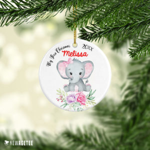 Ceramic Ornament Personalized Baby Elephant Girl My First Christmas Ornament