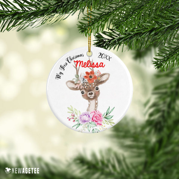 Ceramic Ornament Personalized Baby Girl Deer My First 1st Christmas Ornament