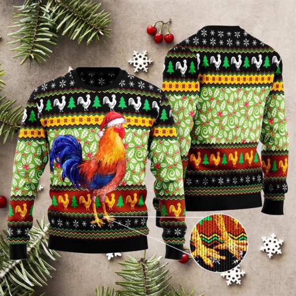 Chicken Cluck ry Ugly Christmas Sweater Knit Wool Sweater 1