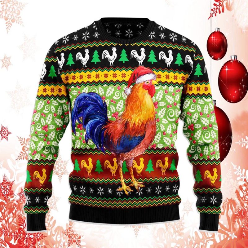 Chicken Cluck-ry Ugly Christmas Sweater Knit Wool Sweater