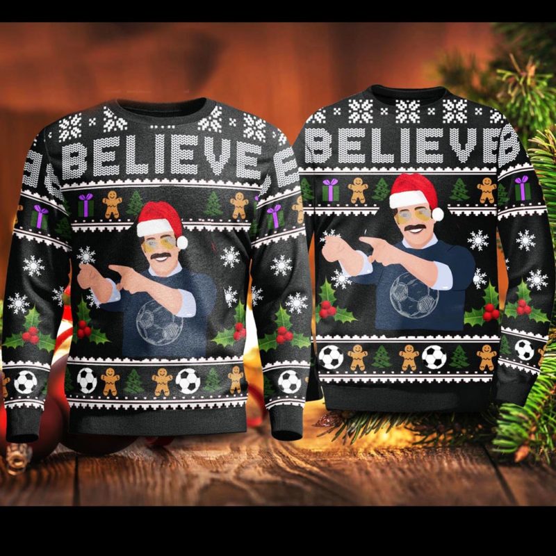 Christmas Believe Team Lasso Sweater Unisex Knit Wool Ugly Sweater