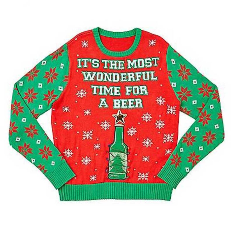 Christmas Its the Most Wonderful Time for A Beer Ugly Sweater Unisex Knit Wool Ugly Sweater