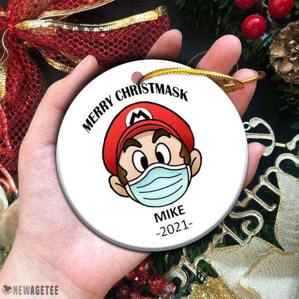 Circle Ornament Mario Merry Christmas Ornament 2021 Personalized Custom Name