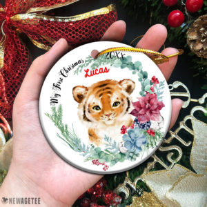 Circle Ornament Personalized Baby Boy Tiger My First Christmas Ornament