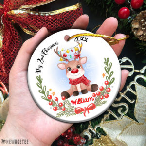 Circle Ornament Personalized Baby Deer My 2nd Christmas ornament Second Christmas gift
