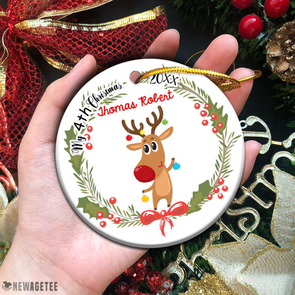 Circle Ornament Personalized Baby Deer My 4th Christmas ornament Fourth Christmas
