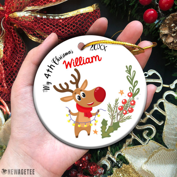 Circle Ornament Personalized Baby Deer My 4th Fourth Christmas ornament