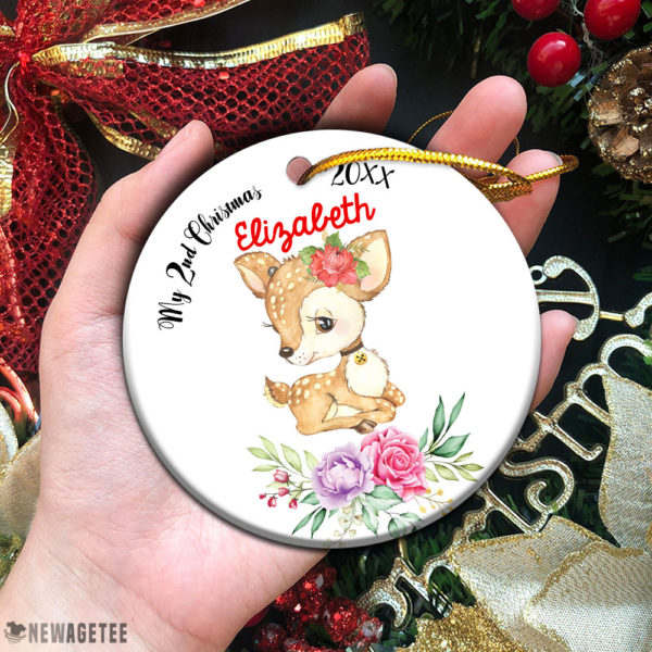Circle Ornament Personalized Baby Deer My Second 2nd Christmas Ornament