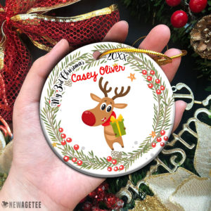 Circle Ornament Personalized Baby Deer My Third 3rd Christmas Ornament