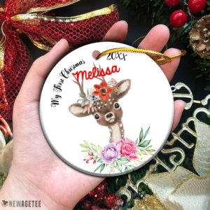 Circle Ornament Personalized Baby Girl Deer My First 1st Christmas Ornament