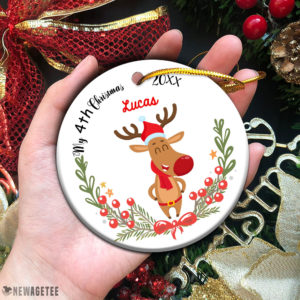 Circle Ornament Personalized My 4th Christmas ornament Baby Deer gift