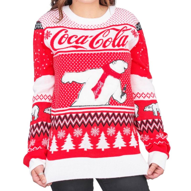 Coca-Cola Polar Bear Coke And Trees Ugly Christmas Sweater Knit Wool Sweater