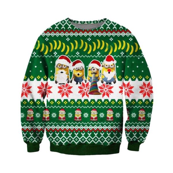 Cute Santa Minions Merry Ugly Christmas Knit Sweater