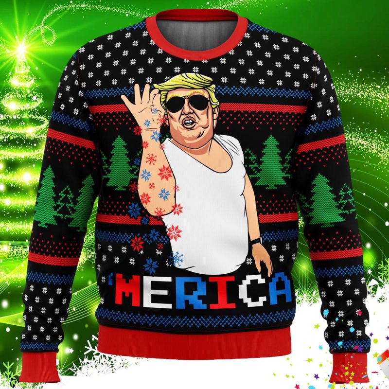 Donald Trump Salt Bae Merica Ugly Christmas Sweater Knit Wool Sweater