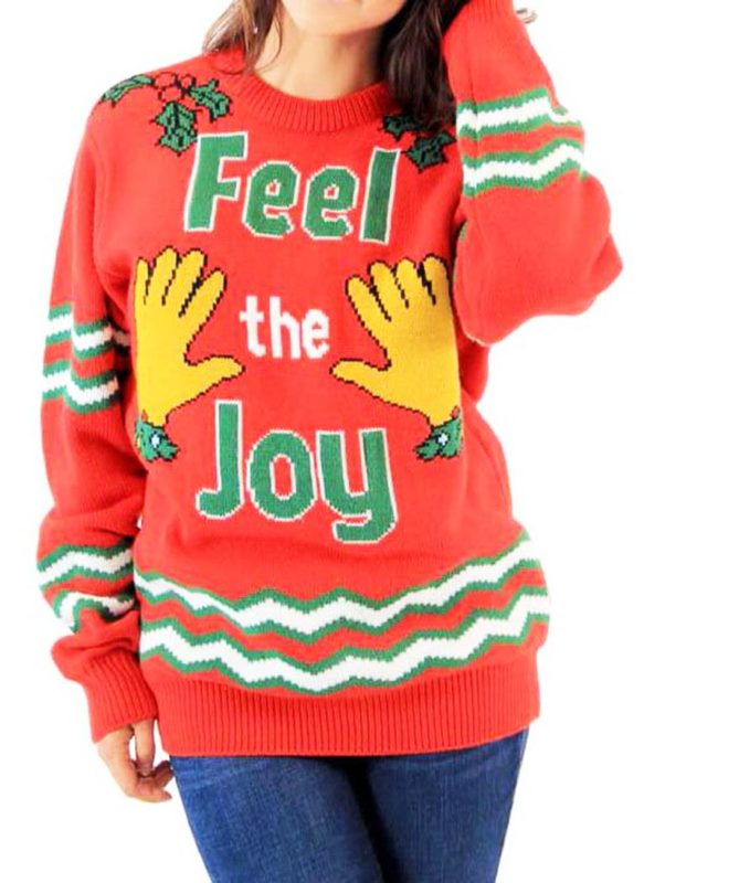 Feel The Joy Groping Hands Tacky Ugly Christmas Sweater Knit Wool Sweater