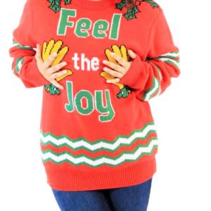 Feel The Joy Groping Hands Tacky Ugly Christmas Sweater Knit Wool Sweater