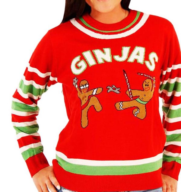 Fighting Ginjas Gingerbread Ninjas Funny Ugly Christmas Sweater Knit Wool Sweater