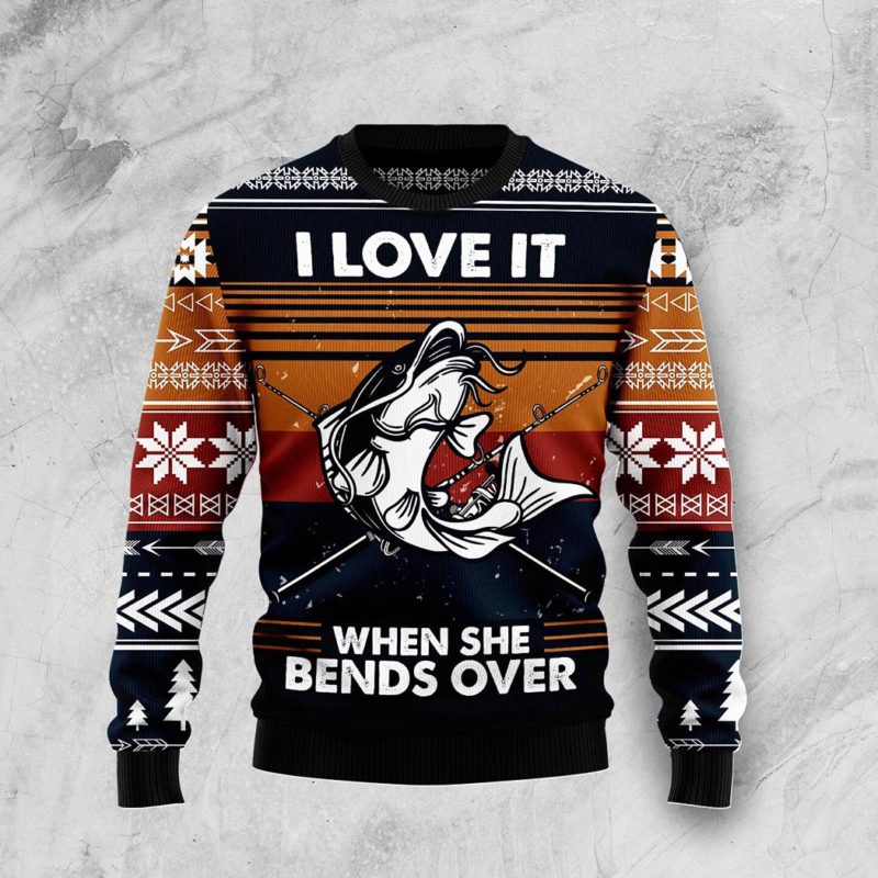 Fishing I Love It Xmas Christmas Gift For Fisher Lover Ugly Christmas Sweater Unisex Knit Wool Ugly Sweater