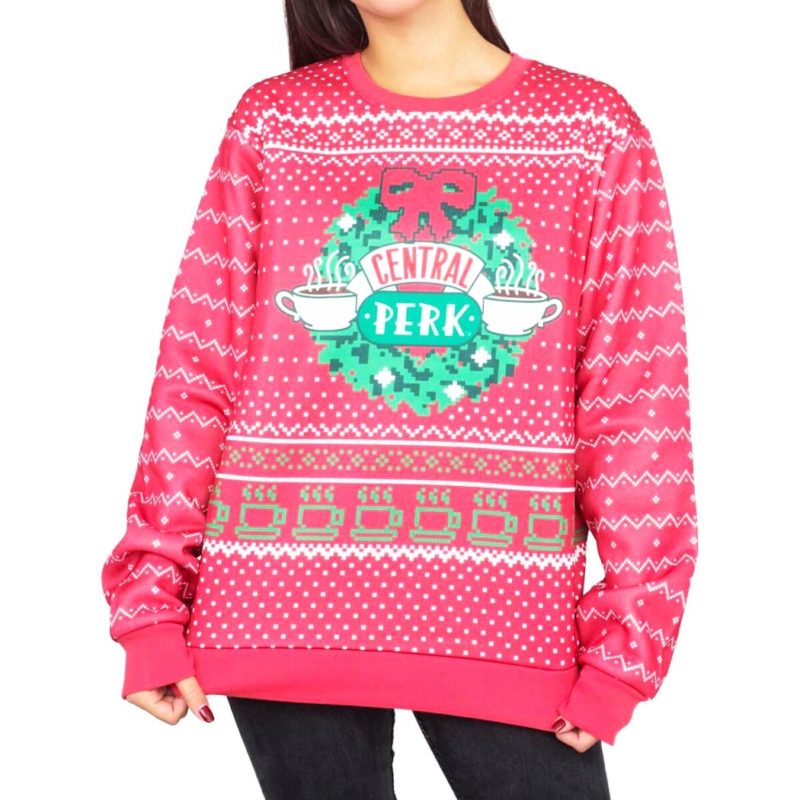 Friends Central Perk Wreath Ugly Christmas Sweater Knit Wool Sweater