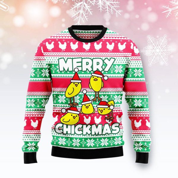 Funny Chicken Merry Chickmas Ugly Christmas Sweater Unisex Knit Wool Ugly Sweater