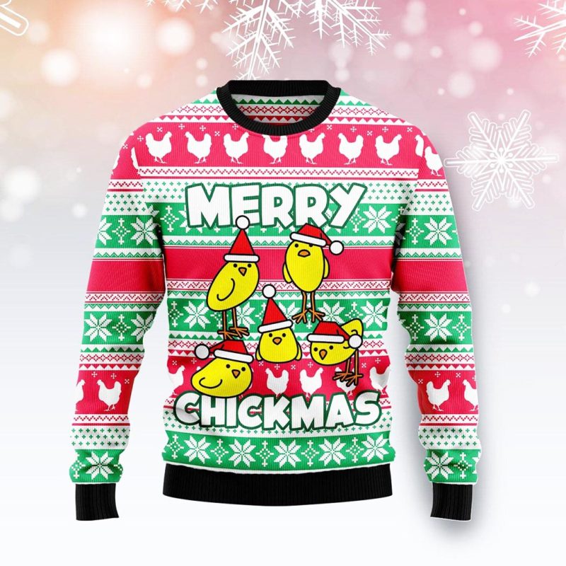 Funny Chicken Merry Chickmas Ugly Christmas Sweater Unisex Knit Wool Ugly Sweater