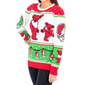 Grateful Dead Dancing Bears Ugly Christmas Sweater Knit Wool Sweater 1