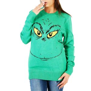 Grinch Face Dr Seuss Ugly Christmas Sweater Knit Wool Sweater