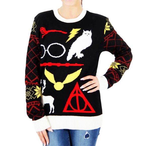 Harry Potter Owl Deathly Hallows Ugly Christmas Sweater Knit Wool Sweater