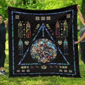 Harry Potter Stain Glass Style Hogwarts Wizard School Quilt Blanket