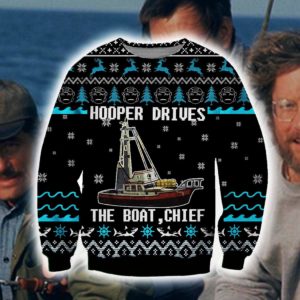 Hooper Drives The Boat Chief Ugly Christmas Sweater Unisex Knit Wool Ugly Sweater