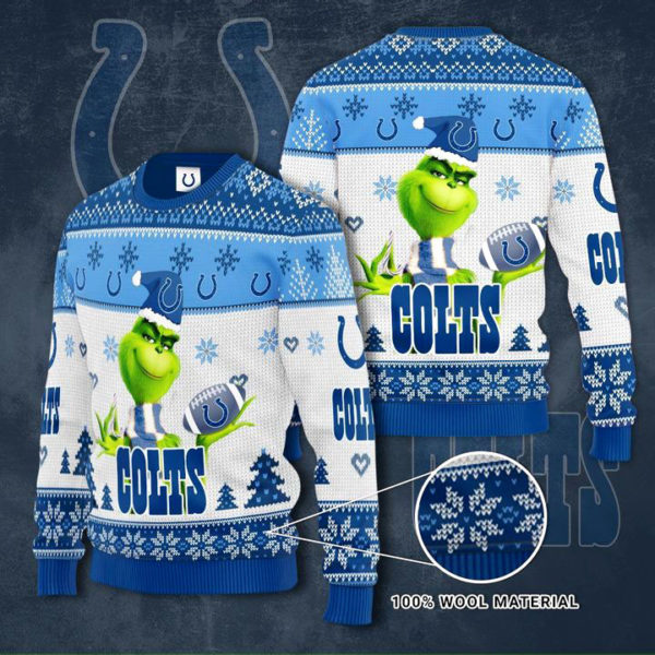 Indianapolis Colts Grinch Knit Ugly Christmas sweater