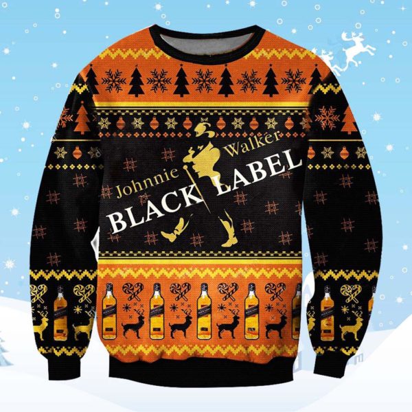 Johnnie Walker Black Label Whiskey Ugly Christmas Sweater Unisex Knit Ugly Sweater