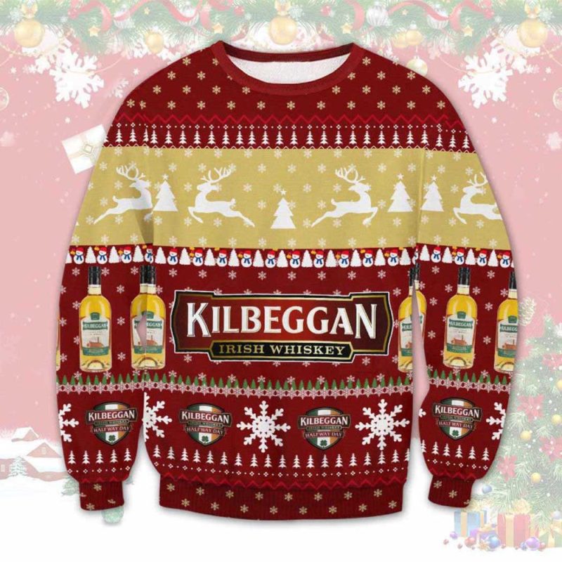 Kilbeggan Irish Whiskey Ugly Christmas Sweater Unisex Knit Wool Ugly Sweater