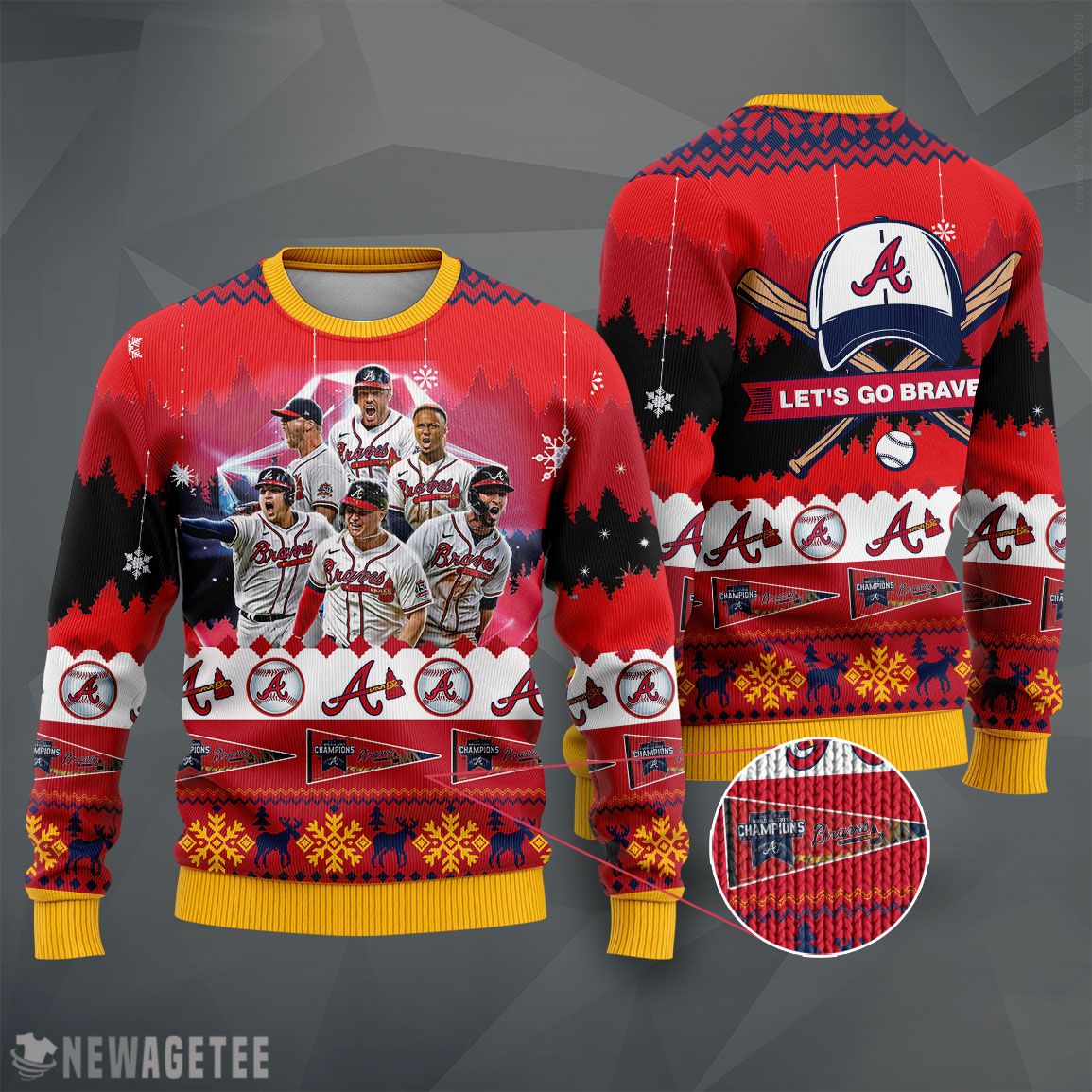 Let's Go Braves Atlanta Braves WinCraft 2021 World Series Champions Ugly Christmas  Sweater
