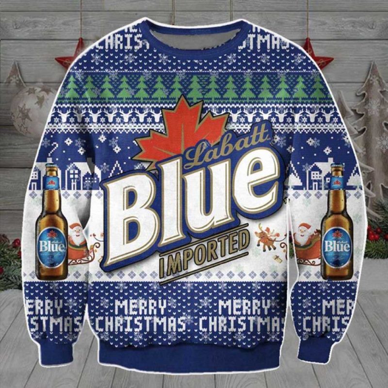 Labatt Blue Imported Canadian Pilsener Ugly Christmas Sweater Unisex Knit Wool Ugly Sweater