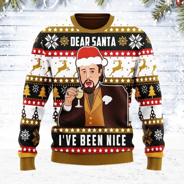 Leo Meme Dear Santa Ive Bee Nice Ugly Christmas Sweater Unisex Knit Wool Ugly Sweater