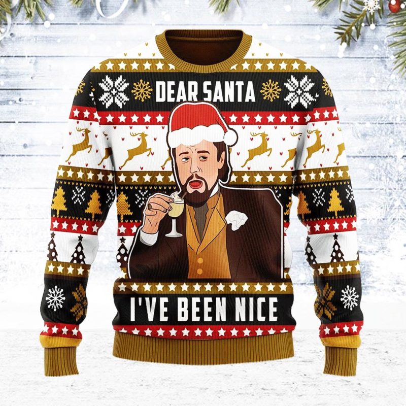 Leo Meme Dear Santa I’ve Bee Nice Ugly Christmas Sweater Unisex Knit Wool Ugly Sweater