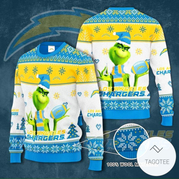 Los Angeles Chargers Grinch Knit Ugly Christmas sweater
