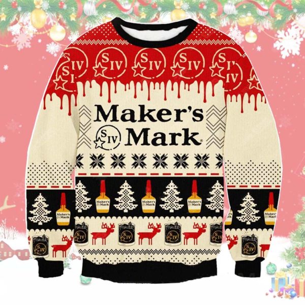 Makers Mark Whiskey Ugly Christmas Sweater Unisex Knit Ugly Sweater